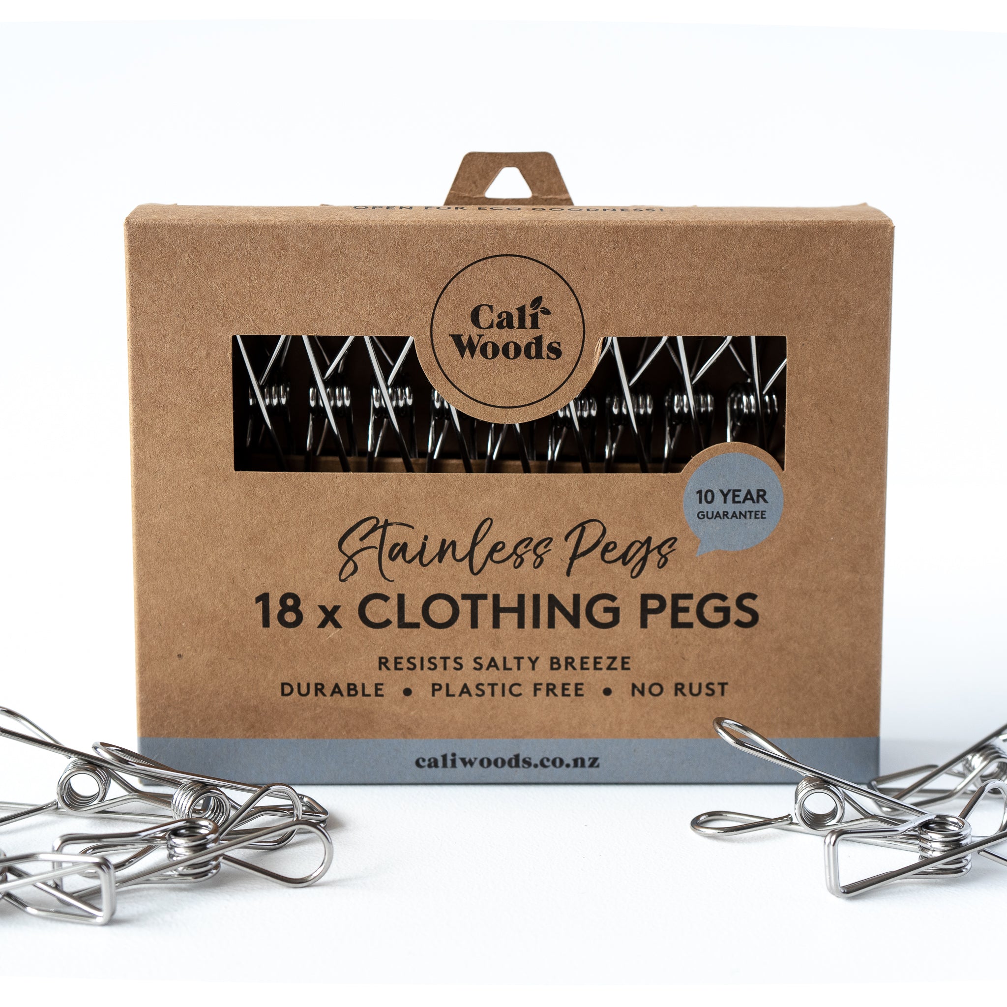Caliwoods Stainless Steel Metal Clothing Pegs plastic free NZ The Eco Society
