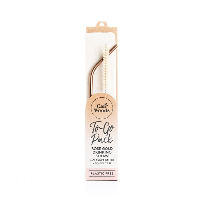 Rose Gold Bent Drinking Straw with Carry Bag and Cleaner